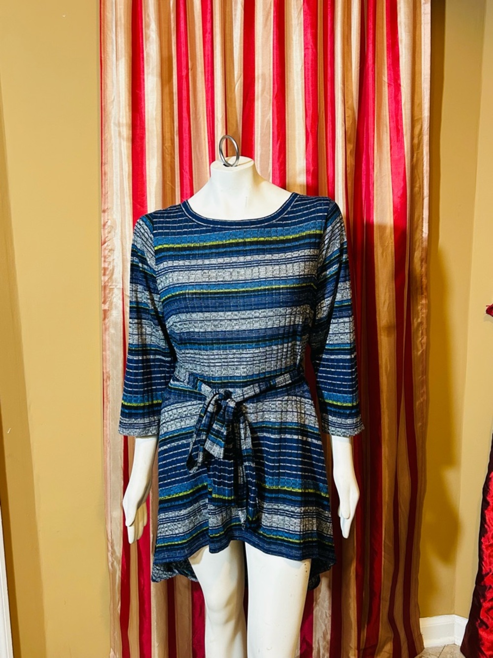 Striped Navy Tie-Waist Tunic Top